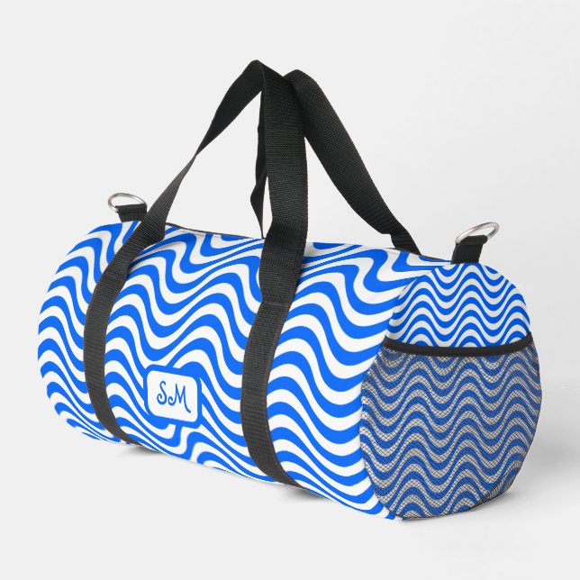 Sac De Sport Monogramme Bleu Blanc Vagues rayures Psychedélique (Coin droit)