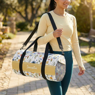 Sac De Sport Monogramme de fleur sauvage aquarelle bleu jaune r