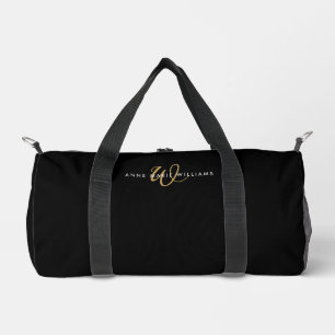 Sac De Sport Monogramme de script or noir moderne
