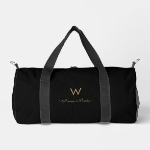 Sac De Sport Monogramme de script or noir moderne