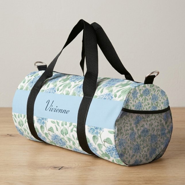 Sac De Sport Monogramme Fleur Sauvage Aquarelle Bleu Vert (Blue Green Watercolor Wildflower Monogram Duffle Bag)