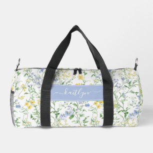 Sac De Sport Monogramme Fleur Sauvage Aquarelle Bleue