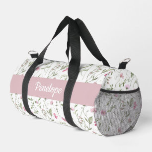 Sac De Sport Monogramme Fleur Sauvage Aquarelle Rose Vert