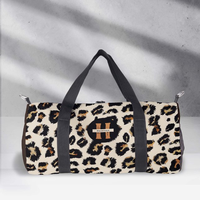 Sac De Sport Monogramme Léopard Motif, Style animal moderne (Leopard skin motif print, large duffle bag)