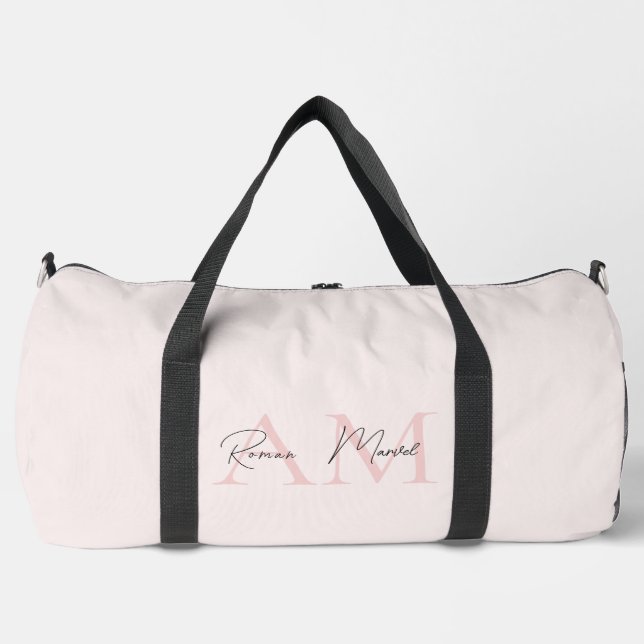 Sac De Sport Monogramme minimal initial et nom Pastel rose (Recto)