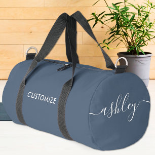 Sac De Sport Monogramme Moderne Marine Bleu Blanc Script Callig