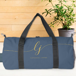 Sac De Sport Monogramme Moderne Marine Bleu Gold Script élégant