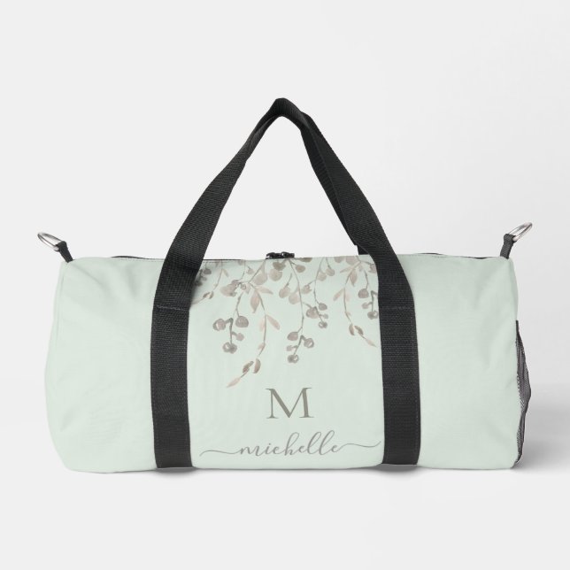 Sac De Sport Monogramme personnalisé aquarelle botanique Sage (Recto)