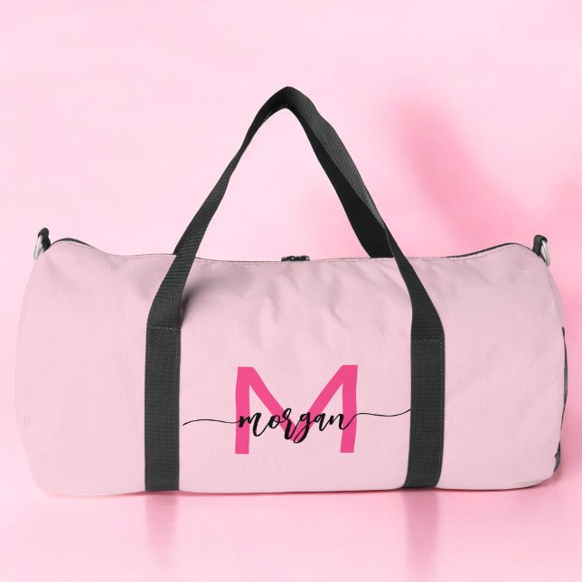 Sac De Sport Monogramme rose chaud Nom de la fillette Script Sp (Créateur téléchargé)