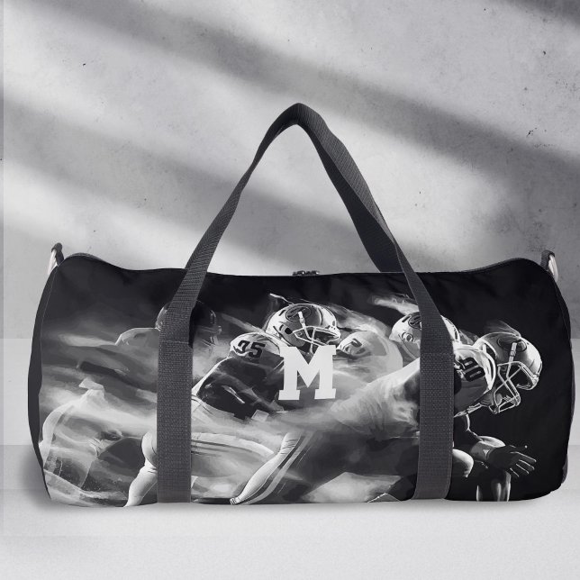 Sac De Sport Monogramme sportif, football noir et blanc (Personalized Monogram, Black and white Sport, football Duffel Bag.)