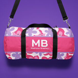 Sac De Sport Monogramme Tropical Rose Floral Nom personnalisé