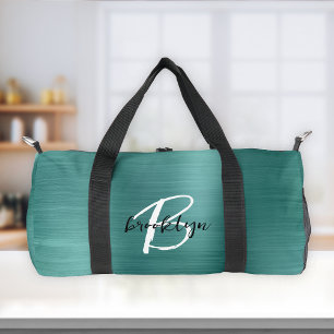 Sac De Sport Monogramme Turquoise en métal brossé noir et blanc