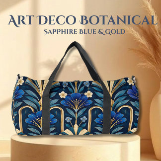 Sac De Sport Motif botanique Art Déco. Bleu saphir
