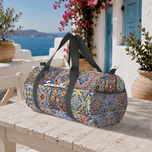 Sac De Sport Motif de carreau de monogramme élégant rouge jaune