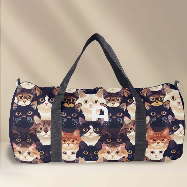 Sac De Sport Motif de chat mignon, monogrammed (Cat pattern, monogrammed duffel bag for cat lover.)