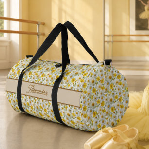 Sac De Sport Motif de fleurs sauvages jaunes Monogramme Nom