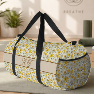 Sac De Sport Motif de fleurs sauvages jaunes Monogramme Nom