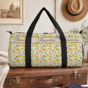 Sac De Sport Motif de fleurs sauvages jaunes Monogramme Nom