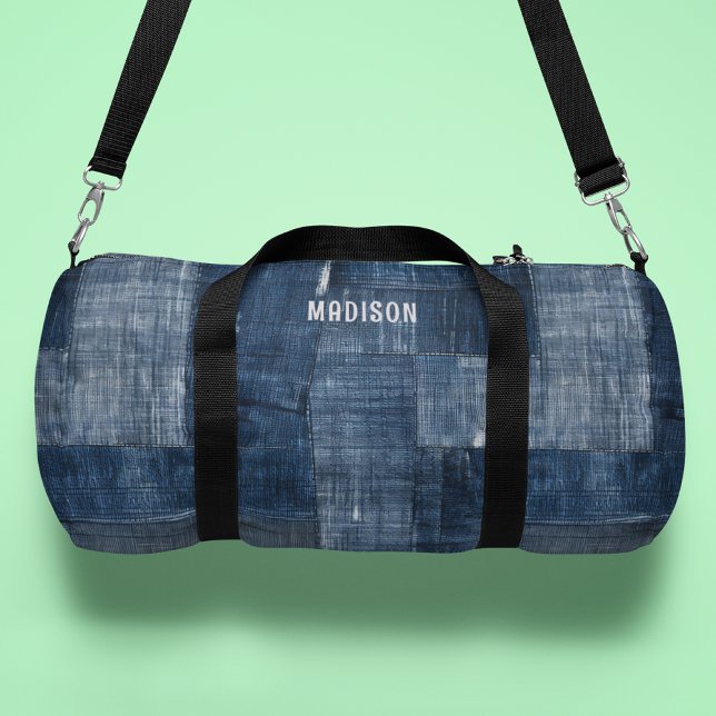 Sac De Sport Motif de tissu de Denim texturé bleu personnalisé (Créateur téléchargé)