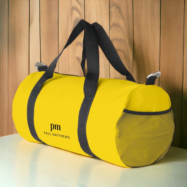 Sac De Sport Mustard Jaune Simple Minimale Monogramme et nom (Personalize with your initials and name.)