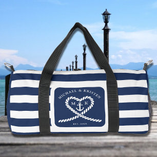 Sac De Sport Nautical Bleu Cordon Rayé Coeur Ancre Mariage