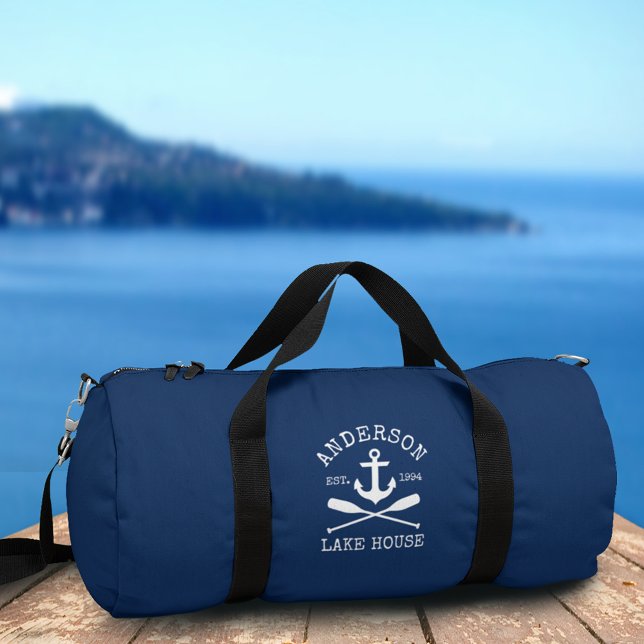 Sac De Sport Nautical Lake House Famille Ancre Oars Marine Bleu (Customize to change text size or text style.)