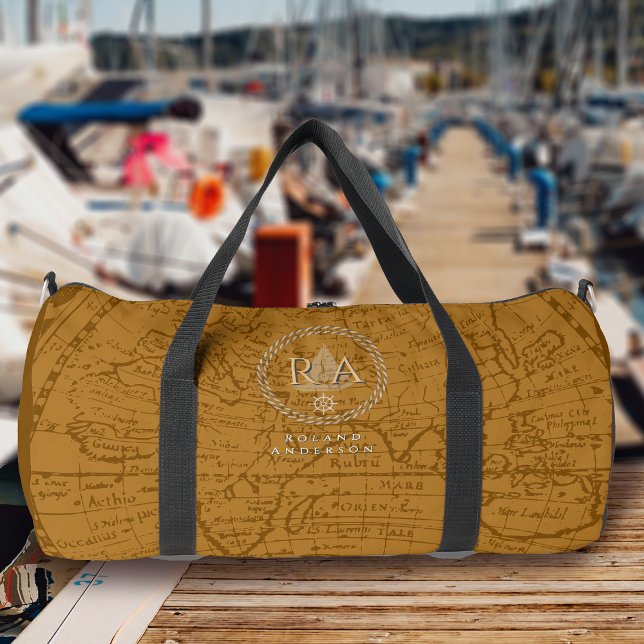 Sac De Sport Nautical Rope Monogram Map Brown (Nautical Map Monogram Traveller Brown Duffle Bag.)