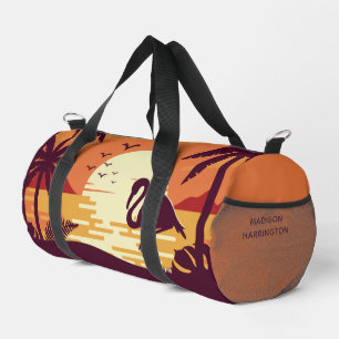 Sac De Sport Nom personnalisé Flamant rose tropical