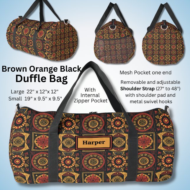 Sac De Sport Nom, Rouge Noir Orange Brown Géométrique Abstraite (Créateur téléchargé)