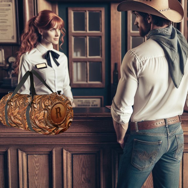 Sac De Sport Occidental Outils en cuir Impression personnalisée (Western Tooled Leather Collection 
Custom Initial  Duffle Bag)