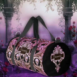 Sac De Sport Ornement rose Goth avec crâne personnalisé