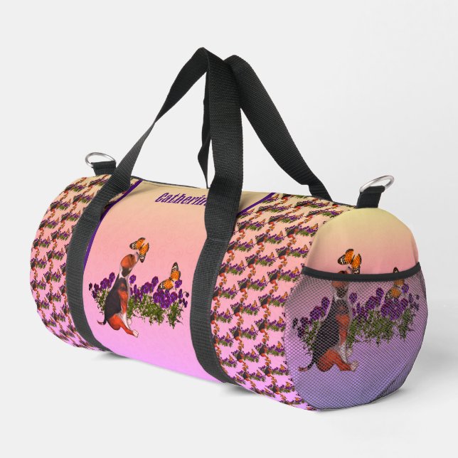 Sac De Sport Papillons beagles Fleurs Animaux Personnalisés (Coin droit)