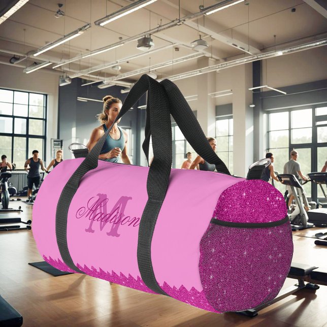 Sac De Sport Parties scintillant rose fille zigzag, monogramme, (Créateur téléchargé)