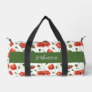 Sac De Sport Pavot Rouge Aquarelle Monogramme Fleur Sauvage