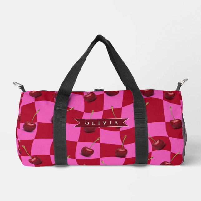 Sac De Sport Personalized Cherry Gingham Retro Custom Name (Recto)