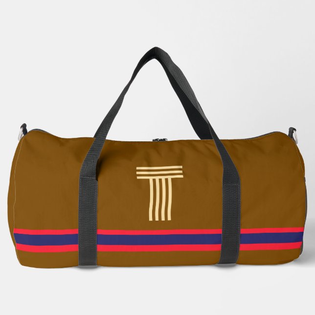 Sac De Sport Personnalisez Avec Votre Brown Red Stripe Initiale (Recto)
