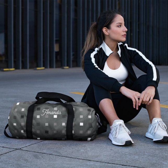 Sac De Sport Pixels Joués Vérifier le Motif noir gris (Créateur téléchargé)