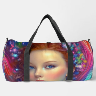 Sac De Sport Portrait de cheveux arc-en-ciel enchanté