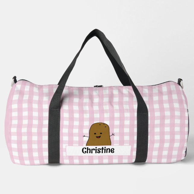 Sac De Sport Potates roses En vichy Brown Personnalisées (Recto)