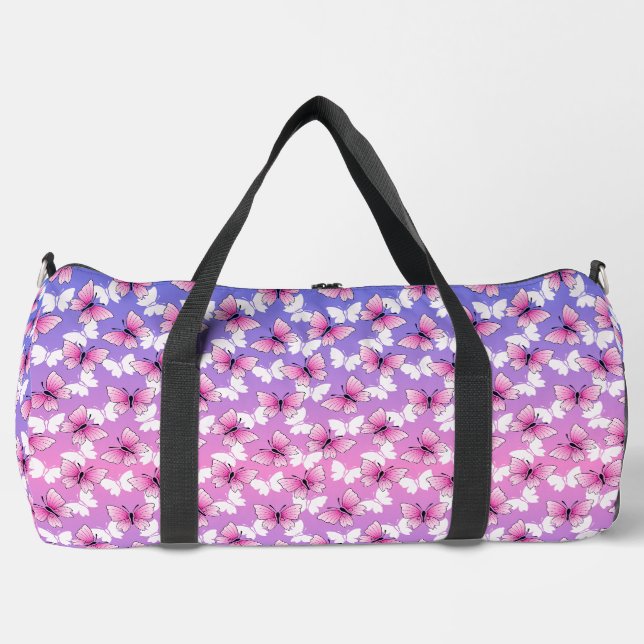 Sac De Sport Preety Pink and White Butterfly Pattern Duffel Bag (Recto)