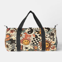 Retro 90s Psychedelic Doodle Pattern with Yin Yang