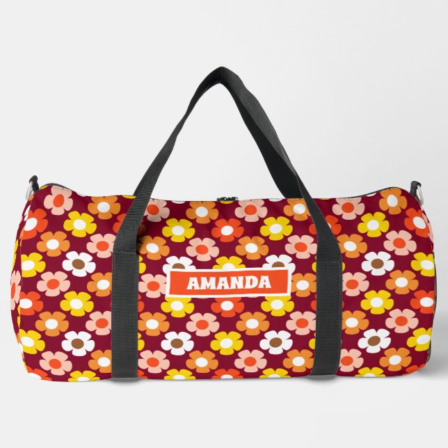 Sac De Sport Retro Automne Fleurs d'automne Motif Bourgogne (Recto)