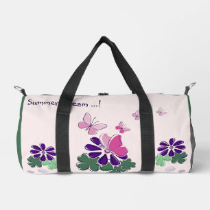 Sac De Sport Rose vert pourpre Doodé fleurit papillons Slogan