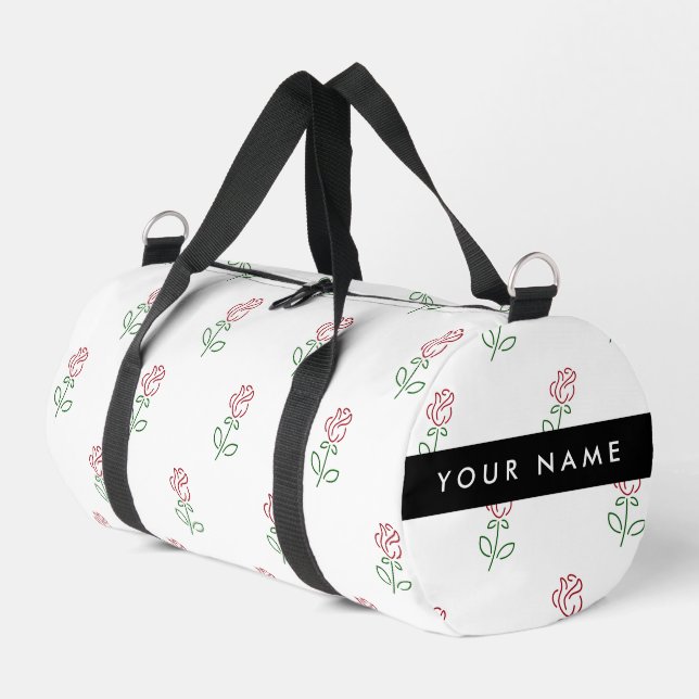 Sac De Sport Roses Rouges, Motif De Roses, Votre Nom (Coin gauche)