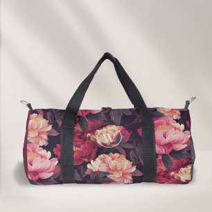 Sac De Sport rouge rose coloré vintage florales motif, monogram