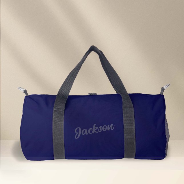 Sac De Sport Simple Navy Blue Nom personnalisé Fitness (Simple Navy Blue Personalized Name Duffel Bag.)