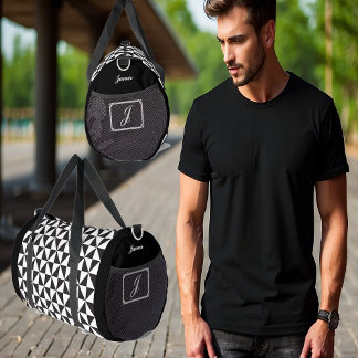 Sac De Sport Soccer Boys Motif géométrique Blanc noir Monogramm
