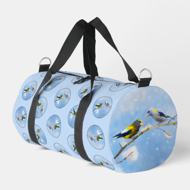 Sac De Sport Soirée Grosbeak Winter Painting Oiseaux originaux  (Coin gauche)