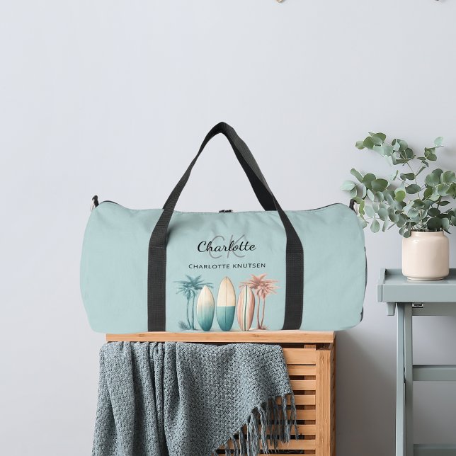Sac De Sport Surf planches palmiers rétro aqua turquoise (Créateur téléchargé)