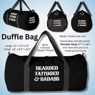 Sac De Sport Tatouage et Badass perlé, noir et blanc sur